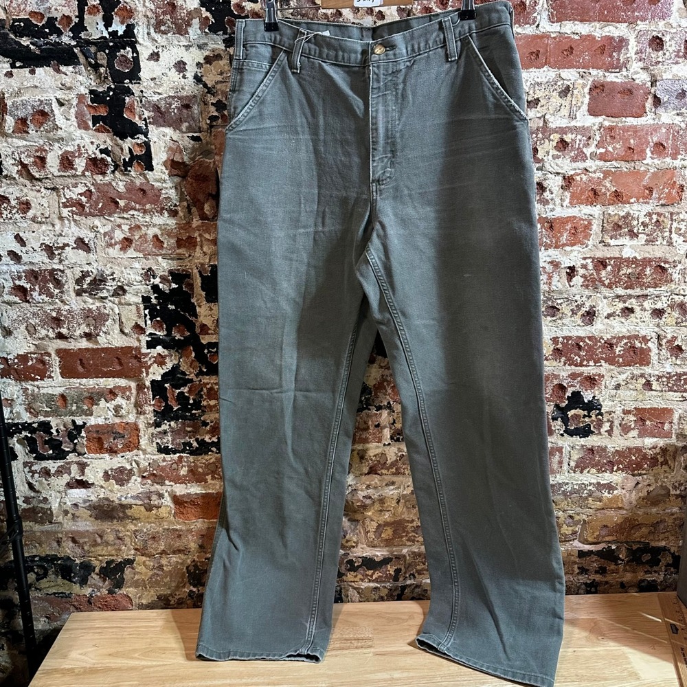 Carhartt B11 MOS Green Washed Duck Canvas Carpenter Workwear Pants Mens 34x34